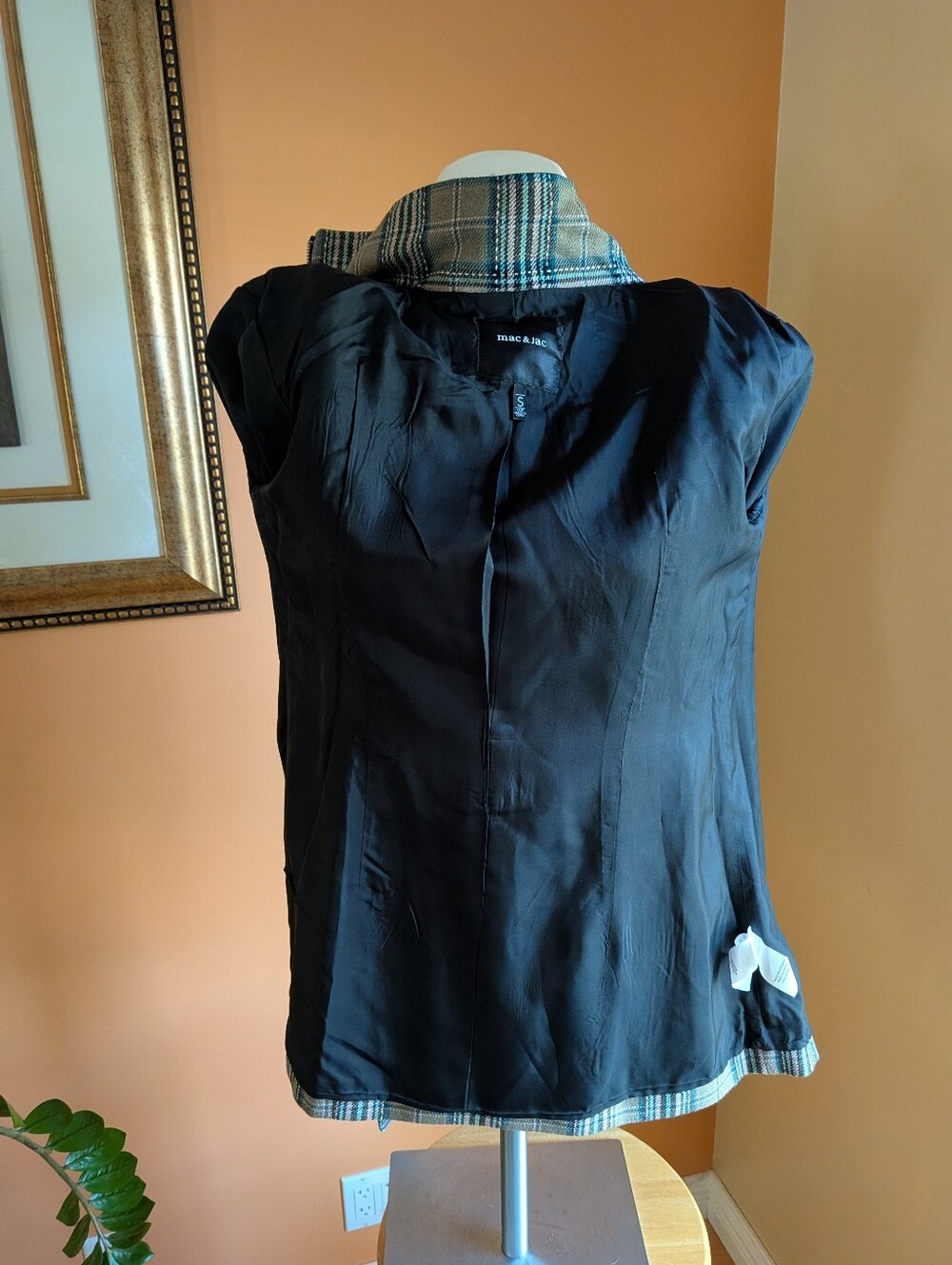 Plaid Ruffle Belted Trench Coat - Blue/Gray - Picture 6 of 11